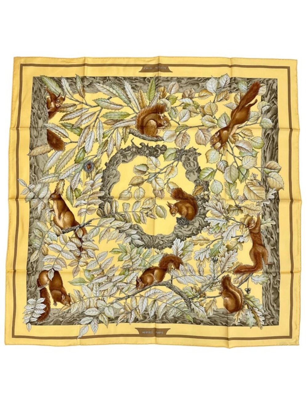 Hermes Casse Noisette Scarf Silk Yellow Carre 90